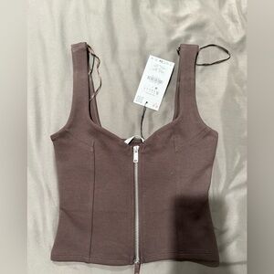 NWT ZARA BROWN ZIP UP CROP TOP